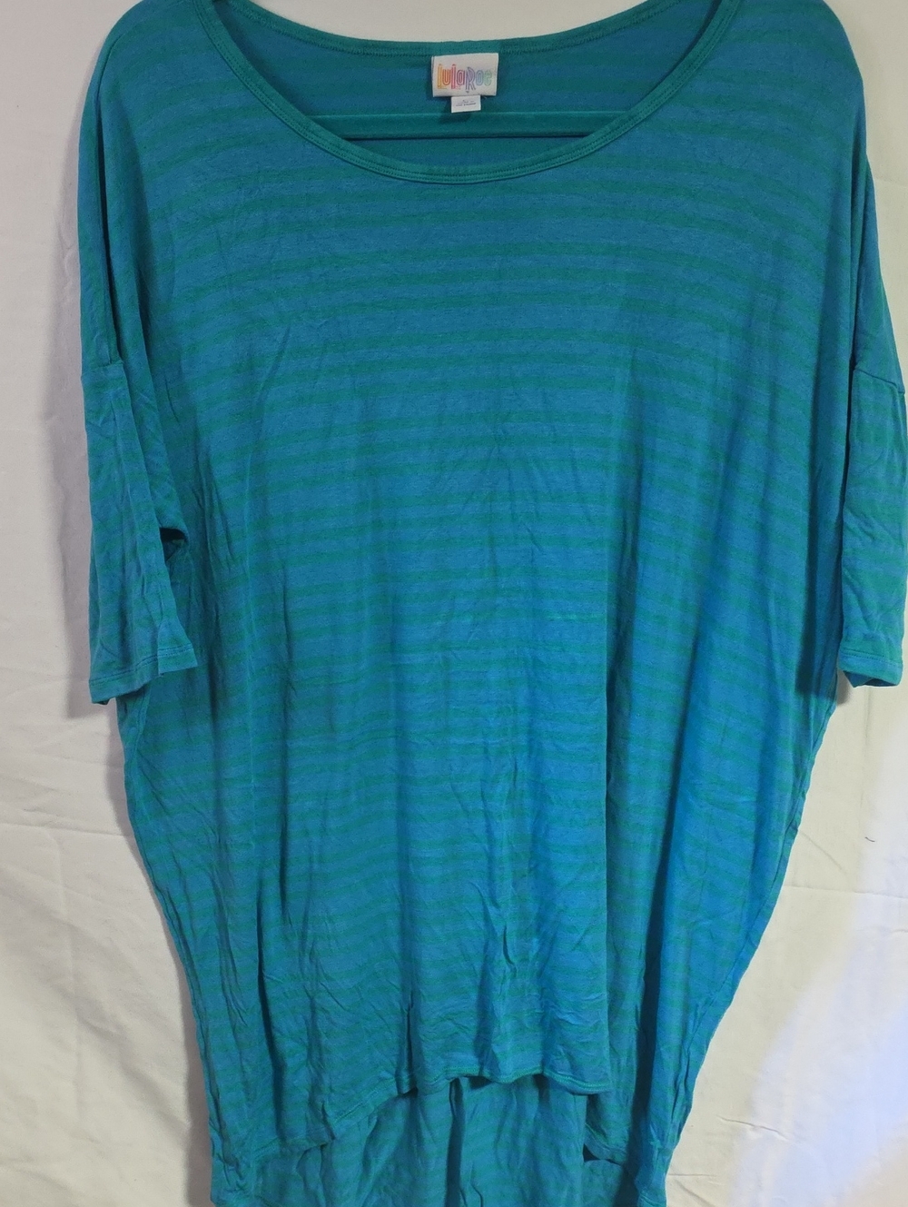 LuLaRoe Irma Teal Striped Oversized Tunic